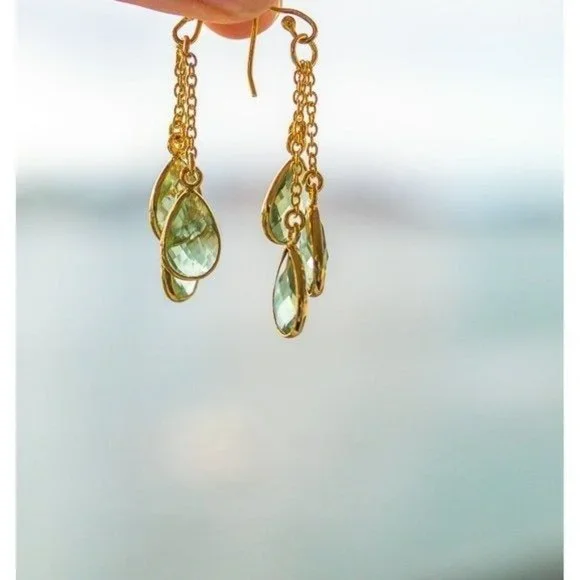 Earrings BEAUTIFUL Green Amethyst Gemstone Dangle Earrings sterling silver post